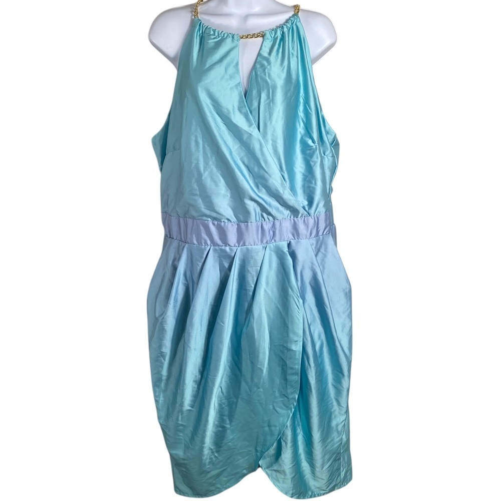 Ashley Stewart Satin Dress Ombre with gold chain blue/green/Violet Sz 18…